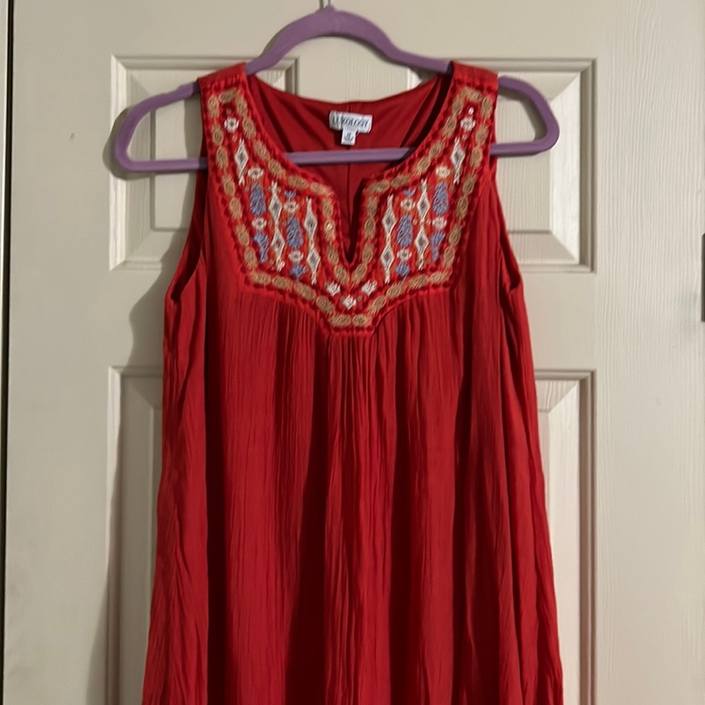 Luxology Orange Embroidered Tunic Dress M Style Estilo Crinkle Rayon Lined Boho